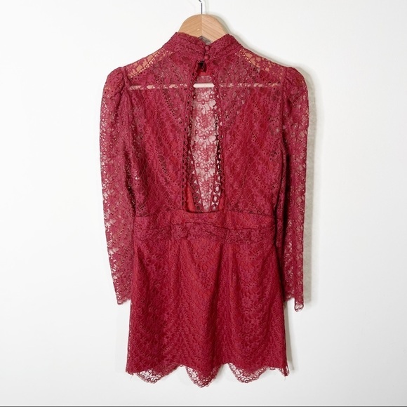 Saylor Lace Mockneck Long Sleeves Mini Celia Dress in Russet Size Medium - Picture 7 of 10